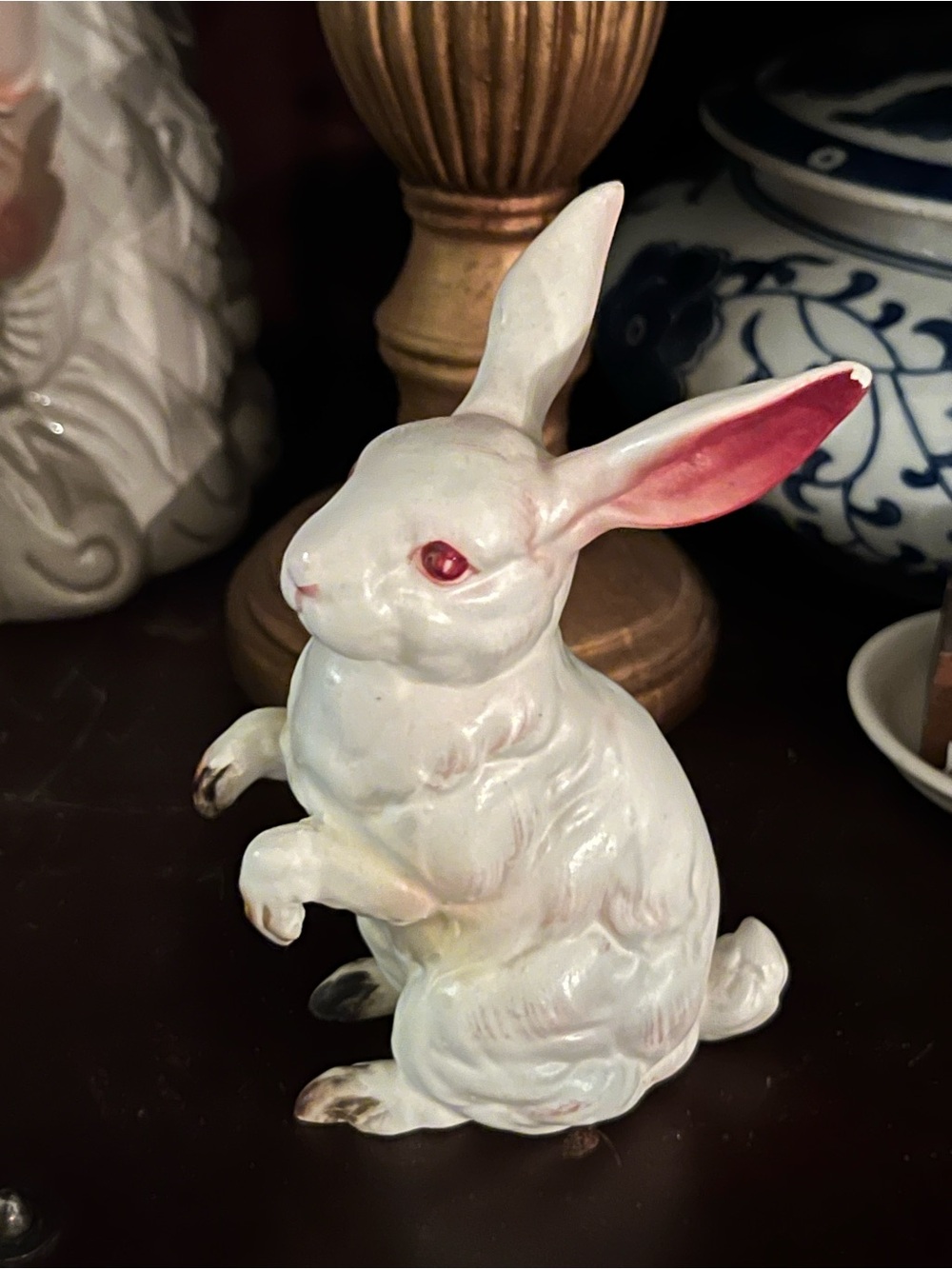 White Porcelain Rabbit Figurine with Pink Accents - Home Accents